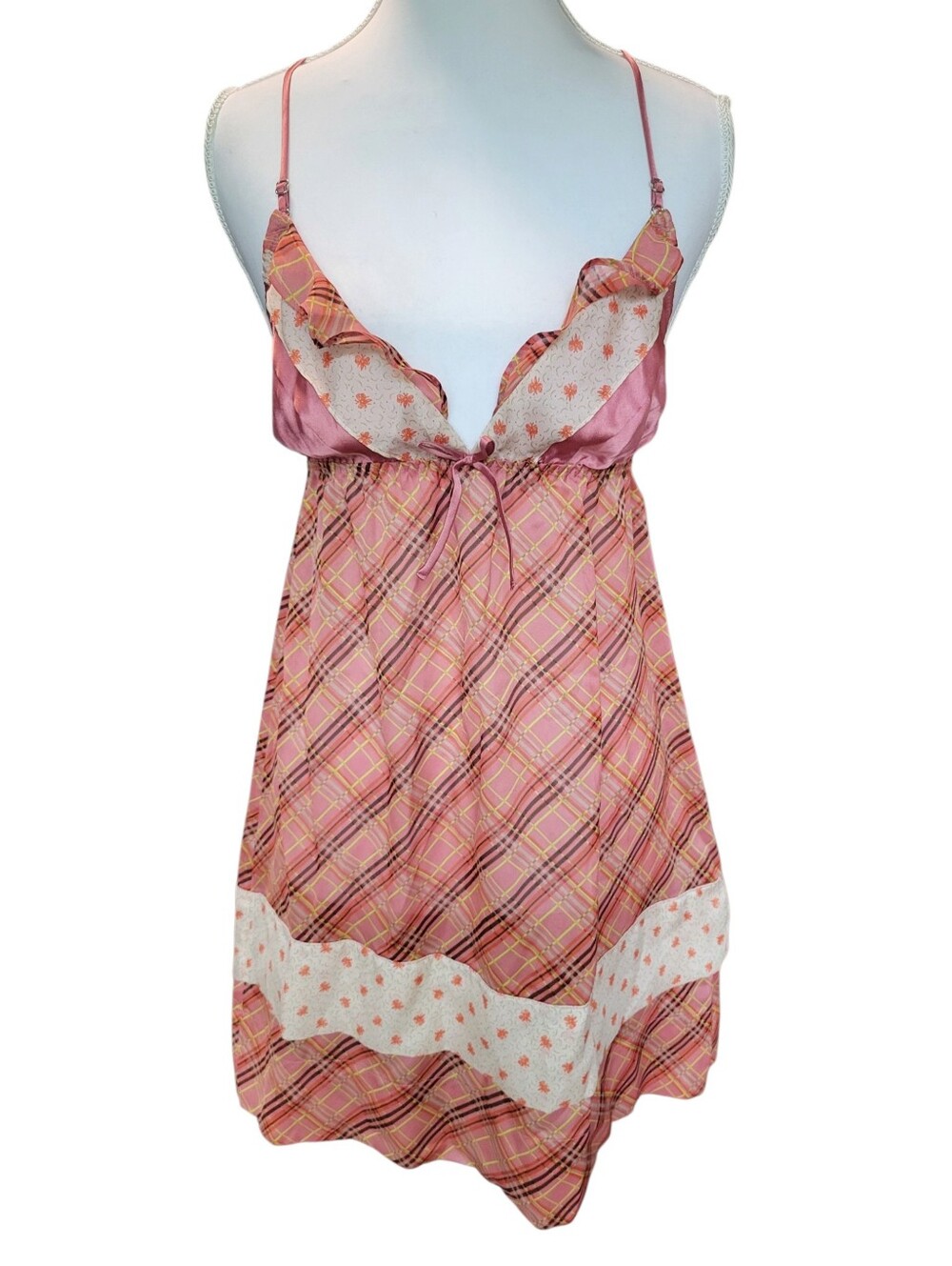 Y2K Victoria's Secret Plaid Mixed Print Ruffle Slip Dress